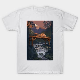 Vintage Travel Camper on Bridge T-Shirt